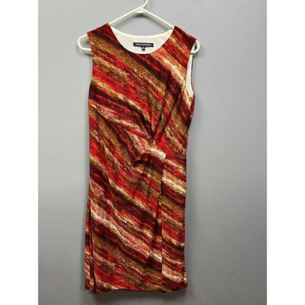 Jones New York Dress Womens size 12 brown/Red sleeveless faux‎ wrap